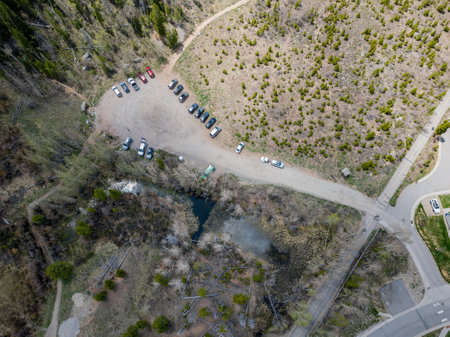 Aerial view of the landscape along Rainbow Lake Trail at Coloradoの写真素材