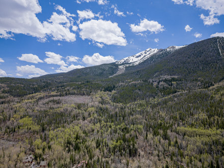 Aerial view of the landscape along Rainbow Lake Trail at Coloradoの写真素材