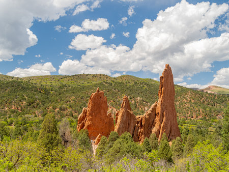 Sunny exterior view of landscape of Garden of the Gods at Coloradoの写真素材