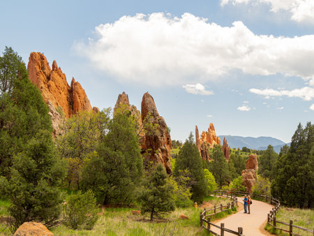 Sunny exterior view of landscape of Garden of the Gods at Coloradoの写真素材