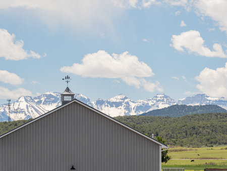 Sunny view of farm rural landscape at Coloradoの写真素材