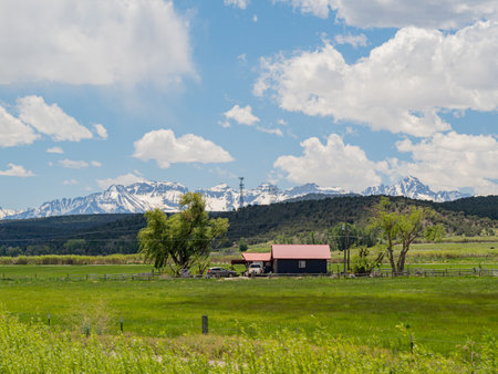 Sunny view of farm rural landscape at Coloradoの写真素材