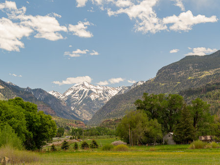 Sunny view of landscape around Ouray at Coloradoの写真素材