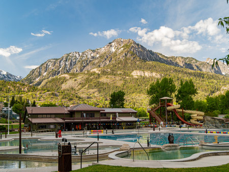 Sunny view of Ouray Hot Springs Pool and Fitness at Coloradoの写真素材