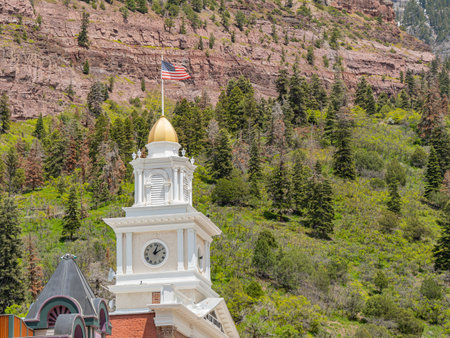 Sunny view of Ouray Walsh Library at Coloradoの写真素材