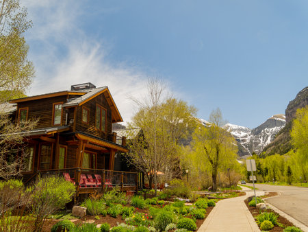 Sunny view of the Telluride modern residence building at Coloradoの写真素材