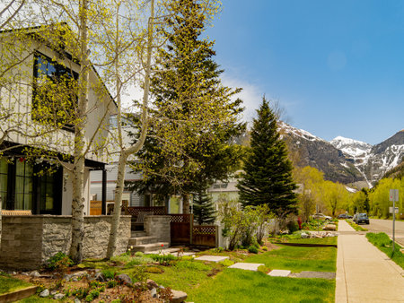Sunny view of the Telluride modern residence building at Coloradoの写真素材
