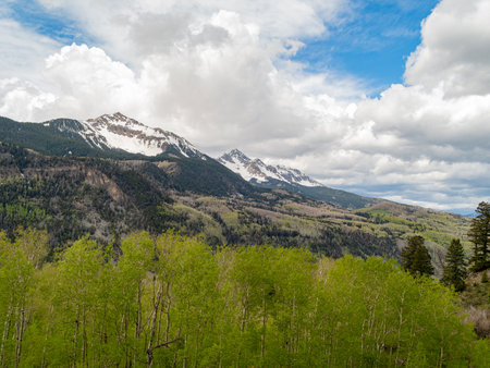 Sunny view of the landscape of Mt Sneffels at Coloradoの写真素材