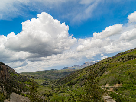 Sunny view of the landscape of Mt Sneffels at Coloradoの写真素材