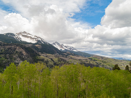 Sunny view of the landscape of Mt Sneffels at Coloradoの写真素材