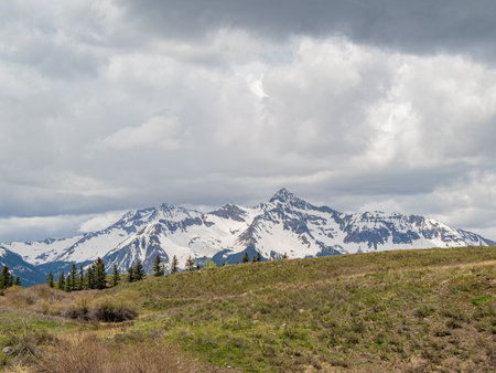Sunny view of the landscape of Mt Sneffels at Coloradoの写真素材