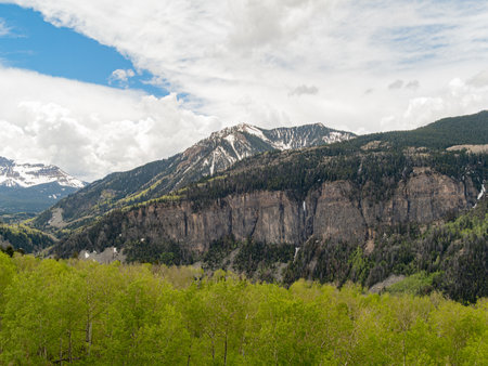 Sunny view of the landscape of Mt Sneffels at Coloradoの写真素材
