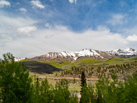 Sunny view of the landscape of Mt Sneffels at Coloradoの写真素材