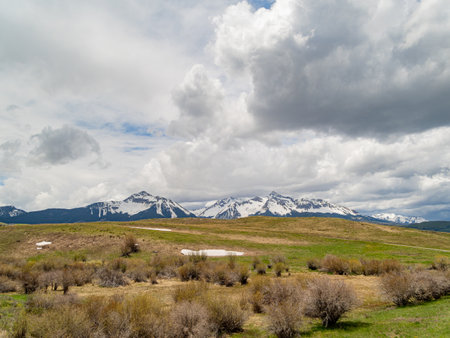 Sunny view of the landscape of Mt Sneffels at Coloradoの写真素材