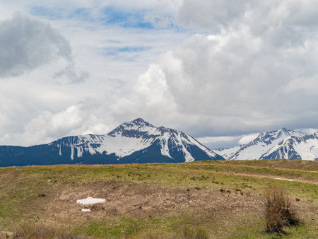 Sunny view of the landscape of Mt Sneffels at Coloradoの写真素材
