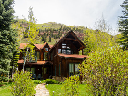 Sunny view of the Telluride modern residence building at Coloradoのeditorial素材