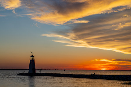 Beautiful sunset landscape of Lake Hefner at Oklahomaの写真素材