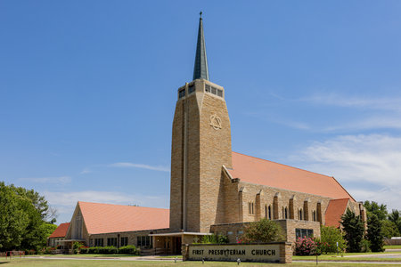 Exterior view of the First Presbyterian Church at Oklahomaの写真素材