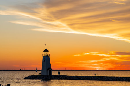 Beautiful sunset landscape of Lake Hefner at Oklahomaの写真素材
