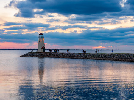 Beautiful sunset landscape of Lake Hefner at Oklahomaの写真素材