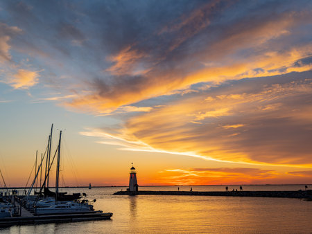 Beautiful sunset landscape of Lake Hefner at Oklahomaの写真素材