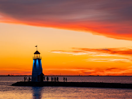 Beautiful sunset landscape of Lake Hefner at Oklahomaの写真素材