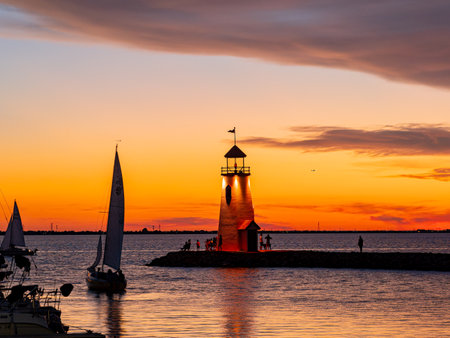 Beautiful sunset landscape of Lake Hefner at Oklahomaの写真素材