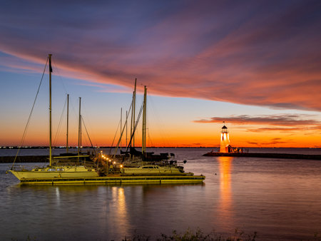 Beautiful sunset landscape of Lake Hefner at Oklahomaの写真素材