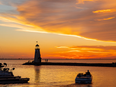 Beautiful sunset landscape of Lake Hefner at Oklahomaの写真素材