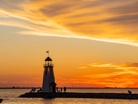 Beautiful sunset landscape of Lake Hefner at Oklahomaの写真素材