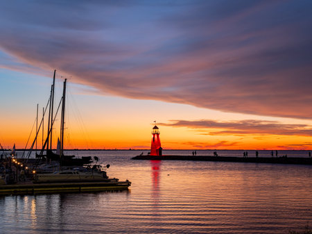 Beautiful sunset landscape of Lake Hefner at Oklahomaの写真素材