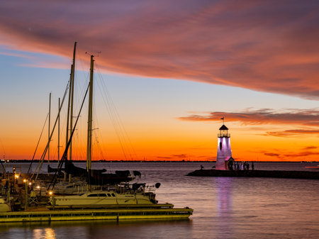 Beautiful sunset landscape of Lake Hefner at Oklahomaの写真素材