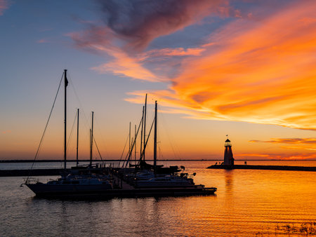 Beautiful sunset landscape of Lake Hefner at Oklahomaの写真素材