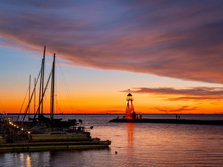 Beautiful sunset landscape of Lake Hefner at Oklahomaの写真素材