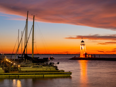 Beautiful sunset landscape of Lake Hefner at Oklahomaの写真素材