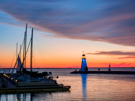 Beautiful sunset landscape of Lake Hefner at Oklahomaの写真素材