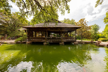 Exterior view of the Japanese garden of Fort Worth Botanic Garden at Texasの写真素材