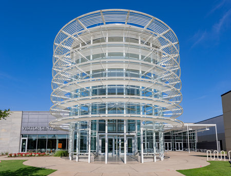Sunny view of the visitor center of The University of Texas at Dallas, Texasの写真素材