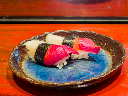Close up shot of arctic surf clams sushi at Texasの写真素材
