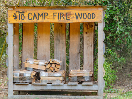 Close up shot of a camp fire wood selling hub in Caddo Lake State Park at Texasの写真素材