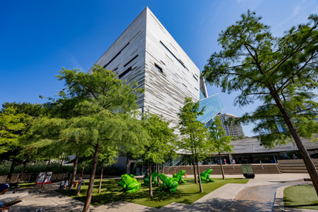 Texas, JUL 3 2023 - Sunny exterior view of the Perot Museum of Nature and Scienceのeditorial素材