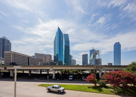 Texas, JUL 3 2023 - Sunny exterior view of the Dallas cityscapeのeditorial素材