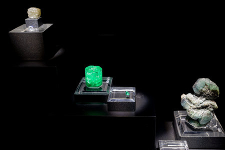 Texas, JUL 3 2023 - Close up shot ort mineral display in the Perot Museum of Nature and Scienceのeditorial素材