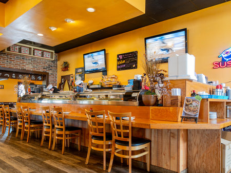 Texas, JUL 2 2023 - Interior view of a Japanese restaurantのeditorial素材