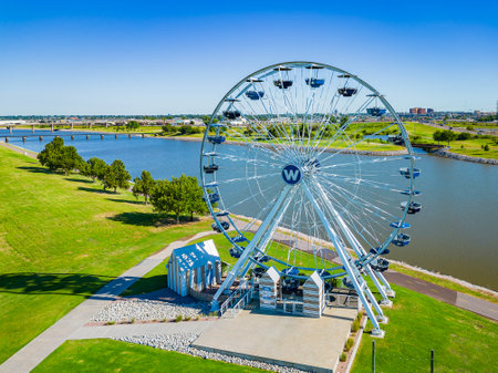 Oklahoma, AUG 16 2023 - Aerial view of the Wheeler Ferris Wheel, Wheeler Districtのeditorial素材