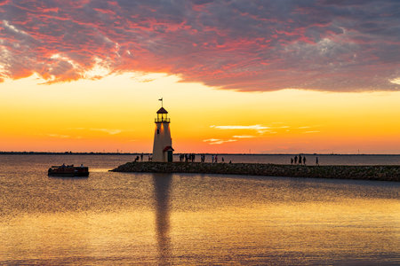 Beautiful sunset landscape of Lake Hefner at Oklahomaの写真素材