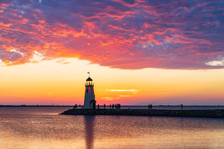Beautiful sunset landscape of Lake Hefner at Oklahomaの写真素材
