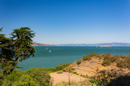 Sunny view of the landscape near San Francisco Bay at San Francisco, Californiaの写真素材