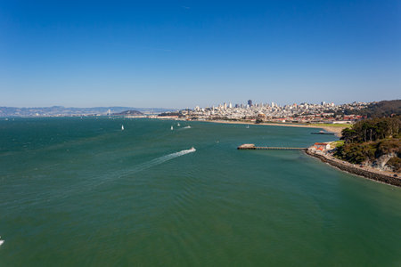 Sunny view of the landscape near San Francisco Bay at San Francisco, Californiaの写真素材