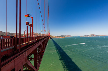 Sunny view of The Golden Gate Bridge at San Francisco, Californiaの写真素材
